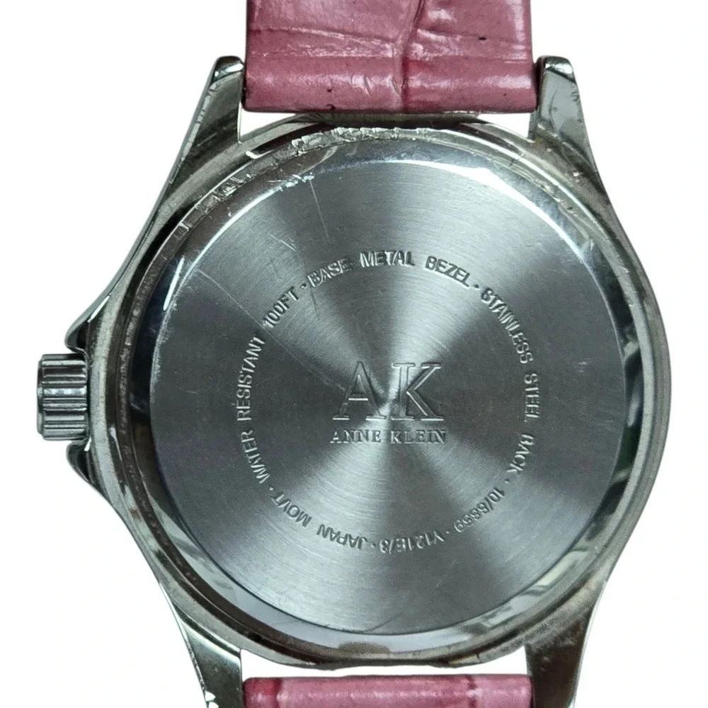 Anne Klein Women Watch 10/8859 Silver‎ Pink Leather Dragonfly Flower Crystal MOP
